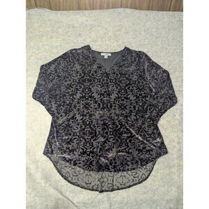 Womens Velvet Purple Floral Blouse/Tunic Ruff Hewn Grey Size 3XL